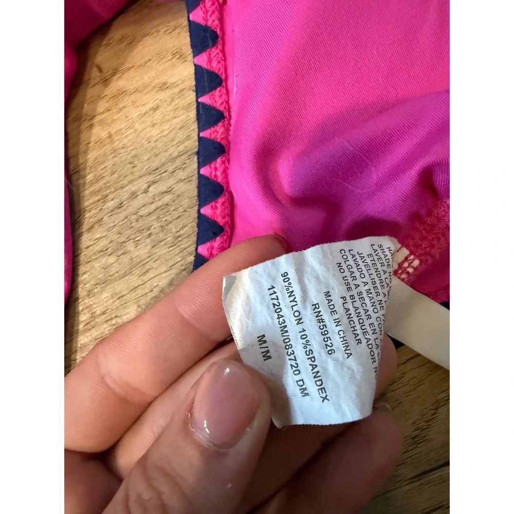 Lucky Brand Swim Womens Hot Pink Navy Scallop Trim Halter Bikini Set Size Medium